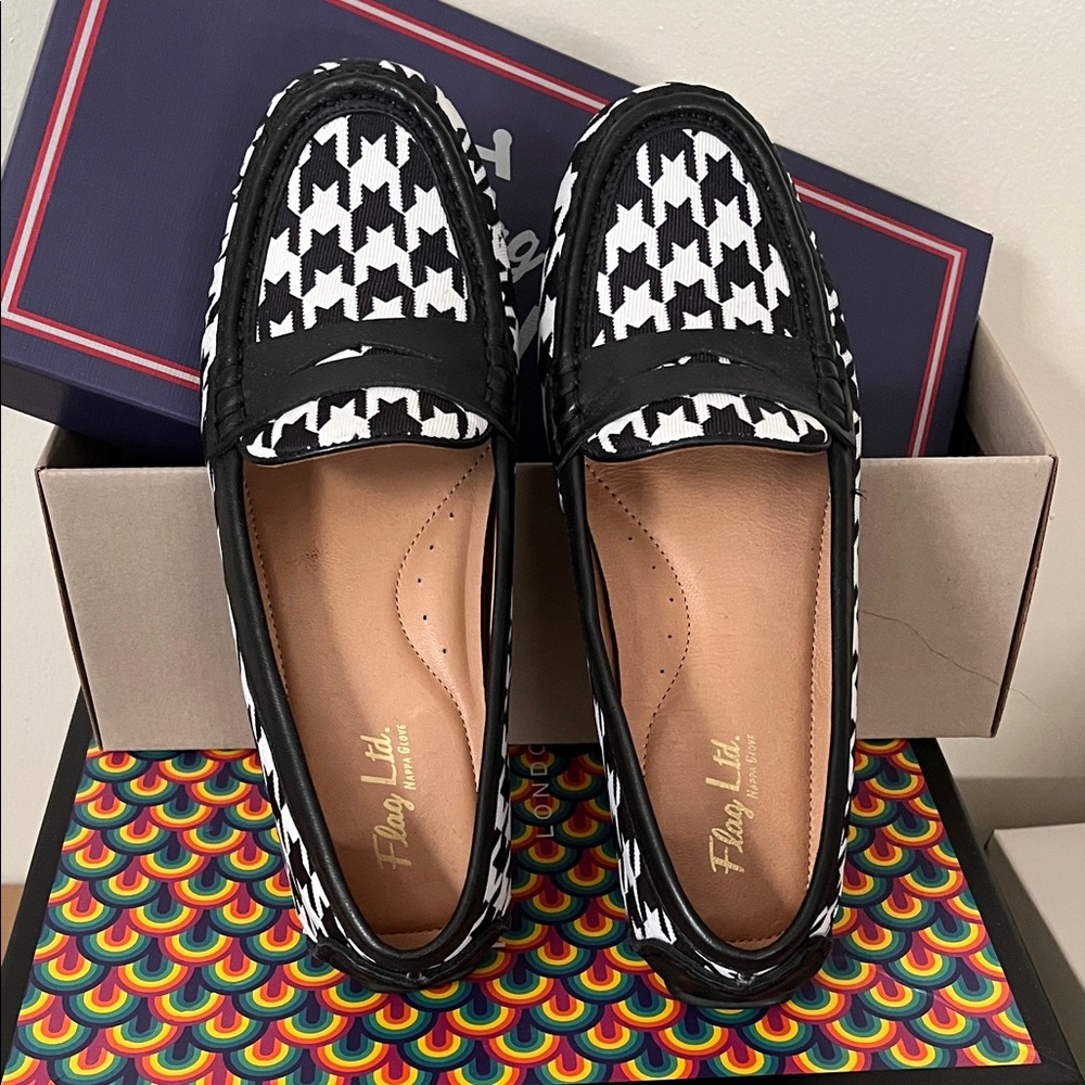 Black and White Houndstooth Loafers